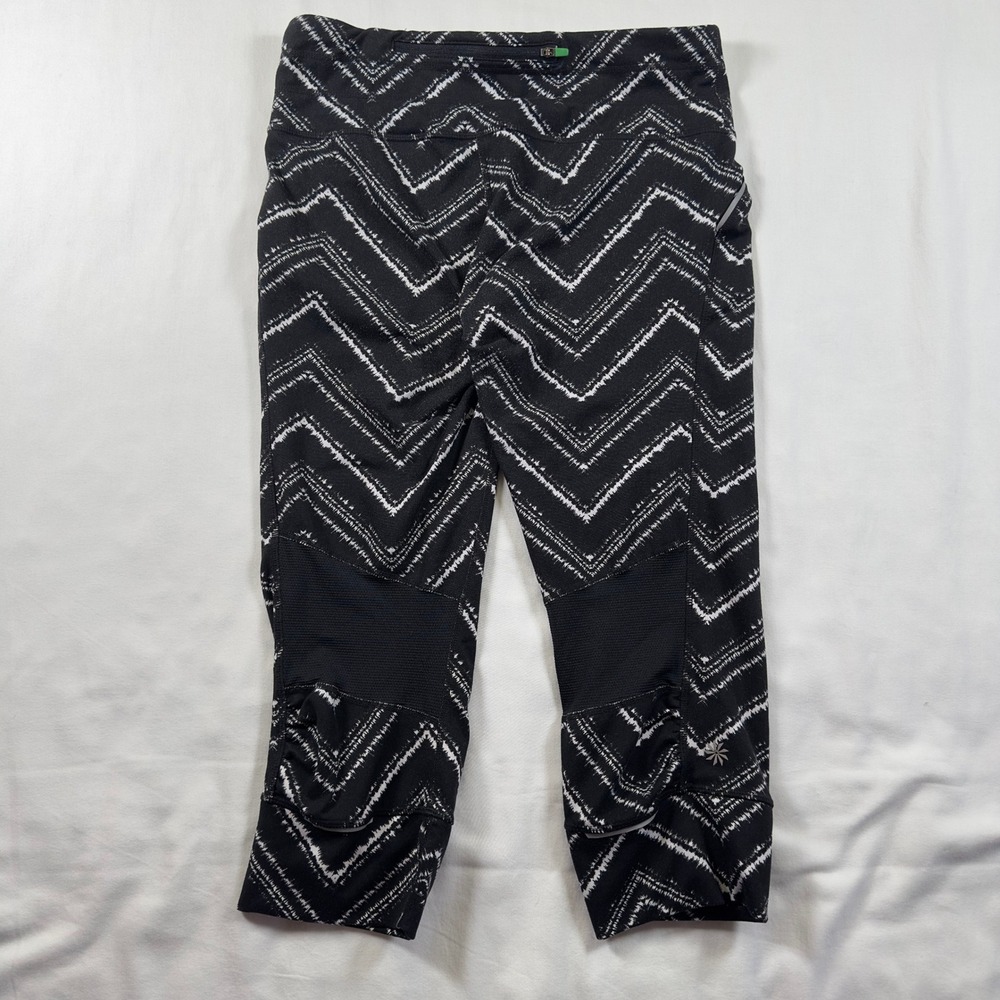 Athleta Women's Medium Capri Athletic Leggings Black White Striped Pants - Picture 8 of 10